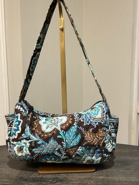 Vera Bradley Maggie Java Blue Teal and Brown Quilted Cotton Shoulder Bag